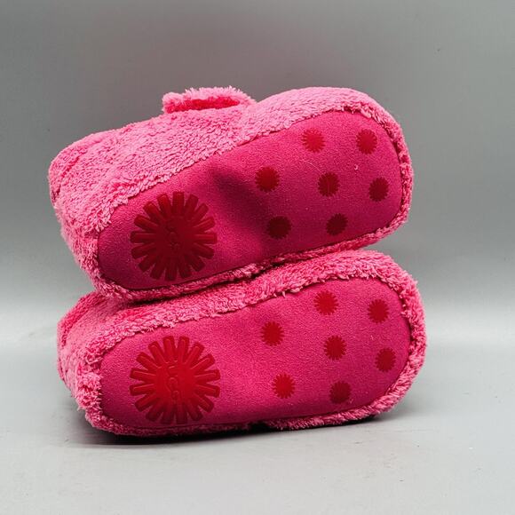 UGG Shoes Infant Girl 4/5 Pink Fuzzy Baby Bixbee Booties Slipper Cozy Australia - Picture 9 of 13